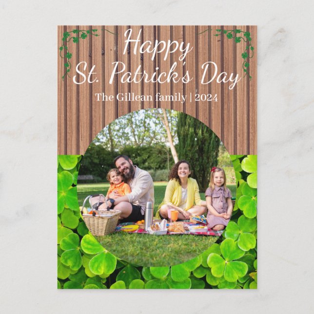 Postal Festiva Feliz Día de San Patrick, foto de la familia Shamr (Anverso)