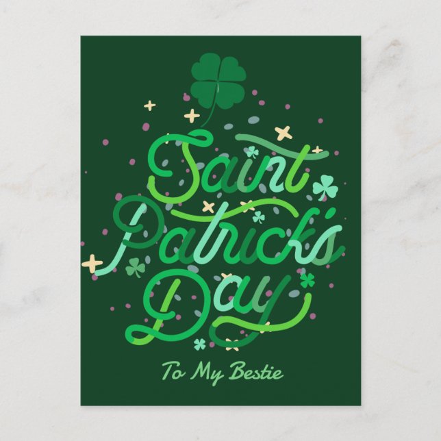 Postal Festiva Feliz Día de San Patrick Lucky Shamrock Simple (Anverso)