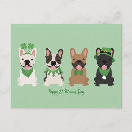 Postal Festiva Feliz Día de San Patrón Bulldoges franceses