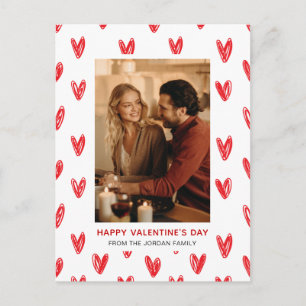 Postal Festiva Feliz día de San Valentín 1 foto con corazones roj