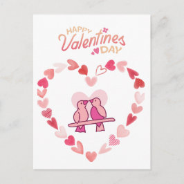 Postal Festiva Feliz Día de San Valentín Amor Aves Corazón Rosa W