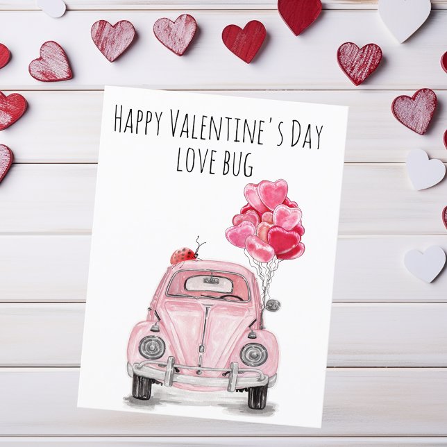 Postal Festiva Feliz Día de San Valentín amor Bug globos rosados  (Subido por el creador)