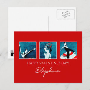 Postal Festiva Feliz Día de San Valentín. Art Deco vintage