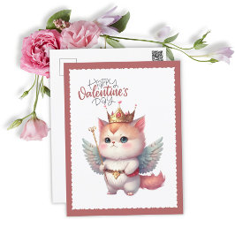 Postal Festiva Feliz Día de San Valentín Chibi Angel WingCat