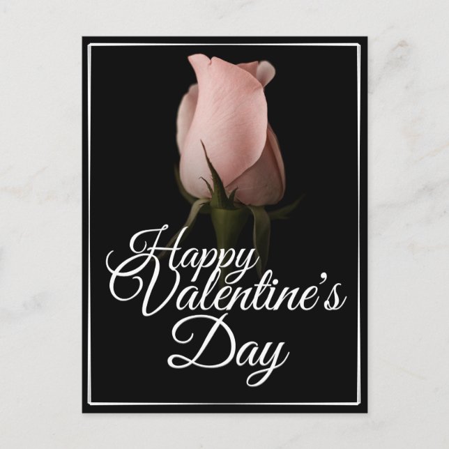 Postal Festiva Feliz Día de San Valentín con rosa rosado (Anverso)