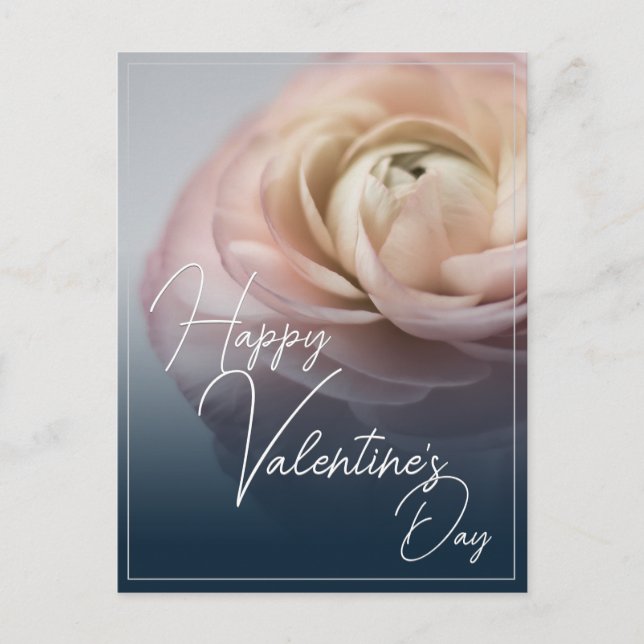 Postal Festiva Feliz Día de San Valentín con una gran rosa rosa r (Anverso)