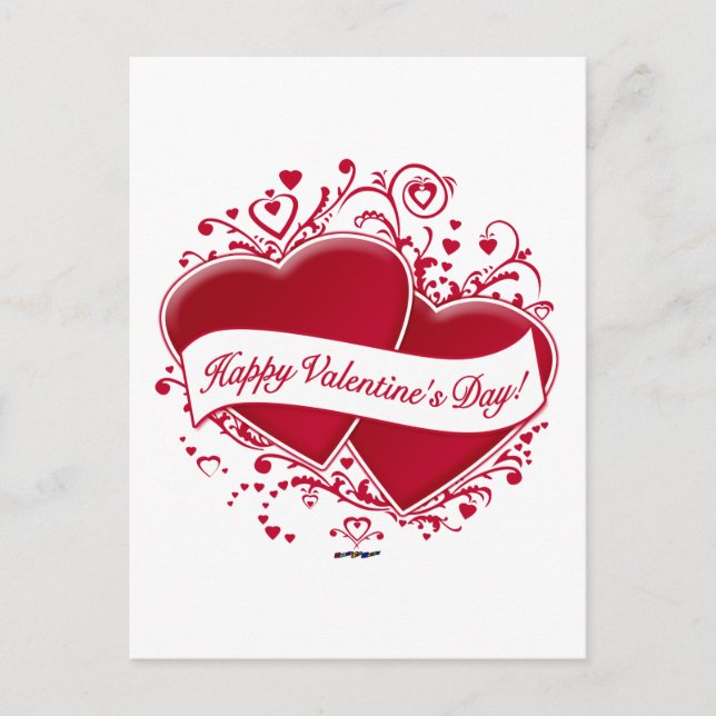 Postal Festiva ¡Feliz Día de San Valentín! Corazones rojos (Anverso)
