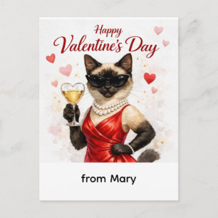 Postal Festiva Feliz día de San Valentín – Gato siamés glamoroso 