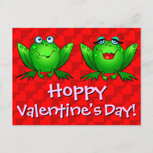Postal Festiva Feliz día de San Valentín Hoppy Ranas Corazones Ro