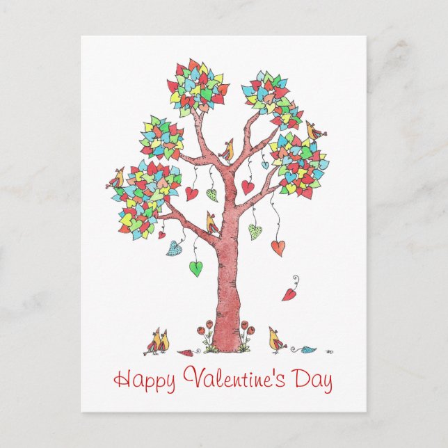 Postal Festiva Feliz Día de San Valentín ilustrado (Anverso)