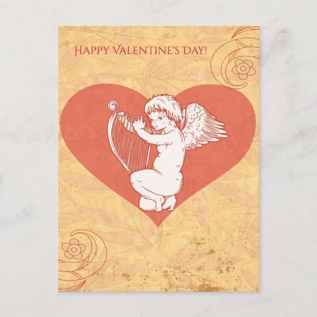 Postal Festiva Feliz Día de San Valentín lindo corazón de Cherub (Anverso)