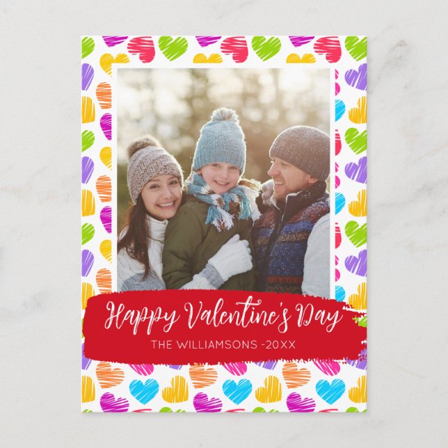 Postal Festiva Feliz Día de San Valentín moderno y vibrante foto (Anverso)