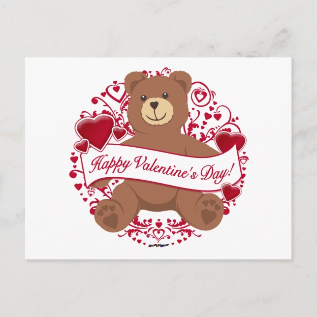 Postal Festiva ¡Feliz Día de San Valentín! Oso de peluche (Anverso)