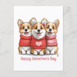 Postal Festiva Feliz Día de San Valentín Pembroke Welsh Corgi Per