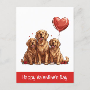 Postal Festiva Feliz Día de San Valentín Perro recuperador de oro