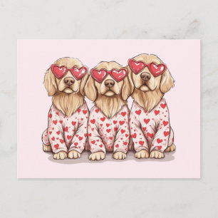 Postal Festiva Feliz día de San Valentín perros Golden Retriever