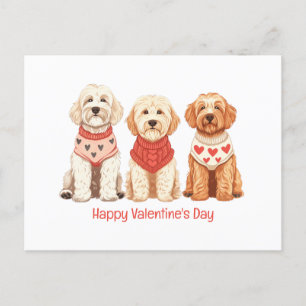 Postal Festiva Feliz Día de San Valentín Perros Goldendoodle