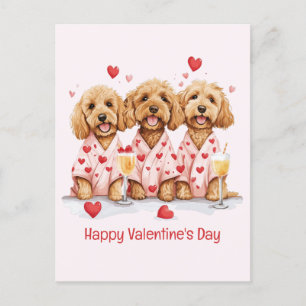 Postal Festiva Feliz Día de San Valentín Perros Goldendoodle