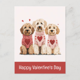 Postal Festiva Feliz Día de San Valentín Perros Goldendoodle