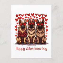 Postal Festiva Feliz Día de San Valentín Perros Pastores Alemanes
