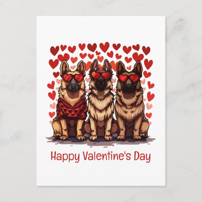 Postal Festiva Feliz Día de San Valentín Perros Pastores Alemanes (Anverso)