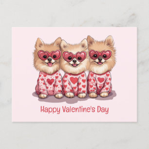 Postal Festiva Feliz Día de San Valentín Perros Pomeranos