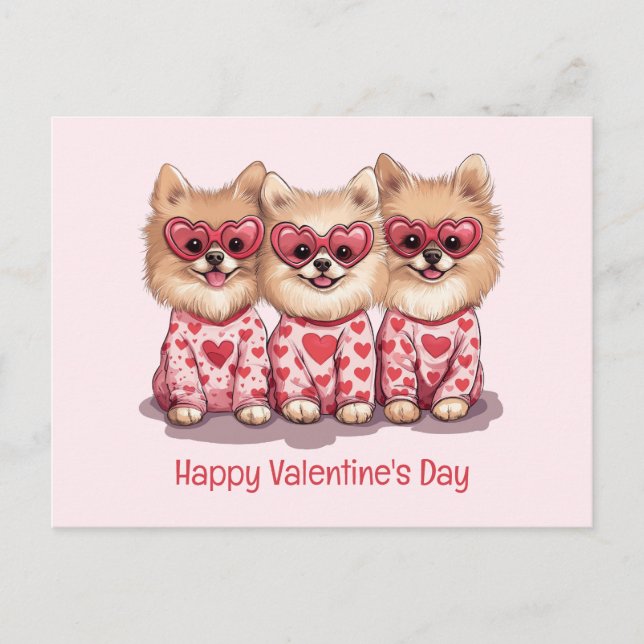 Postal Festiva Feliz Día de San Valentín Perros Pomeranos (Anverso)