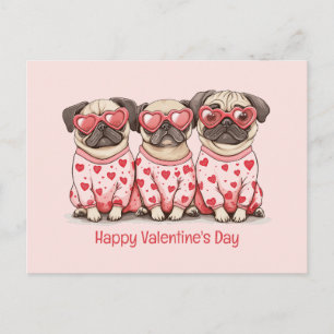 Postal Festiva Feliz día de San Valentín perros Pug