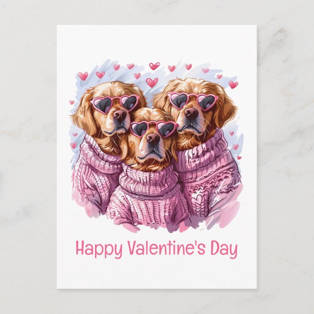 Postal Festiva Feliz Día de San Valentín Perros recuperadores de  (Anverso)