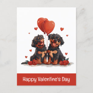 Postal Festiva Feliz Día de San Valentín, perros Rottweiler