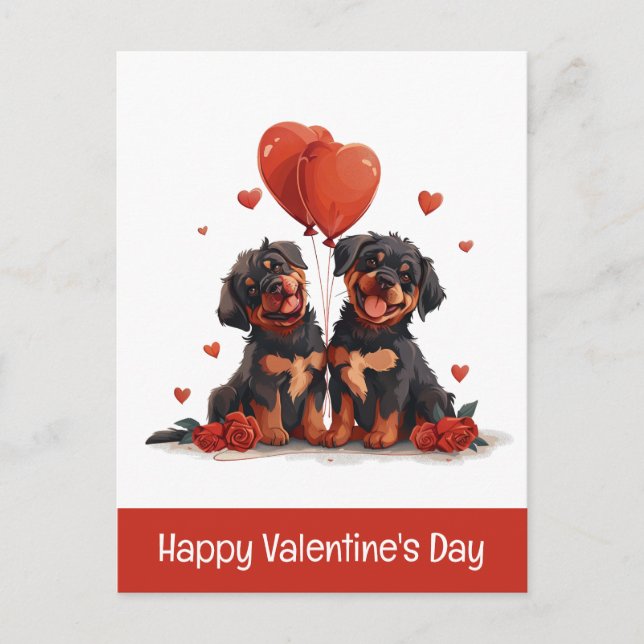 Postal Festiva Feliz Día de San Valentín, perros Rottweiler (Anverso)