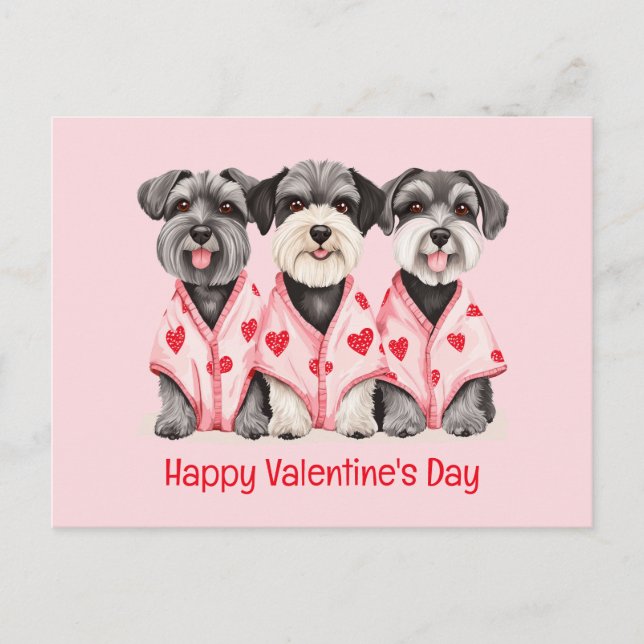 Postal Festiva Feliz Día de San Valentín Perros Schnauzer (Anverso)