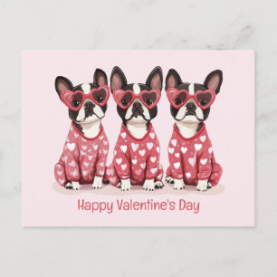 Postal Festiva Feliz Día de San Valentín Perros Terrier de Boston