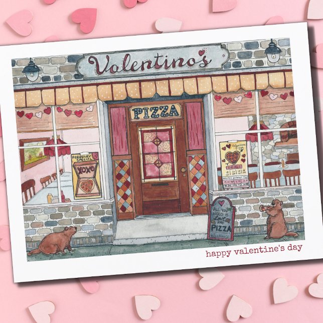 Postal Festiva Feliz Día de San Valentín Pizza Ver acuarela (Subido por el creador)