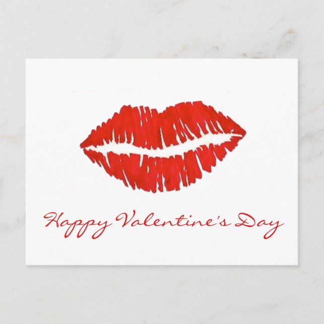 Postal Festiva Feliz Día de San Valentín Rojo Lips Lipstick Kiss  (Anverso)
