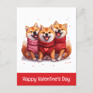 Postal Festiva Feliz Día de San Valentín Shiba Inu Perros