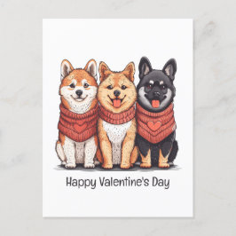 Postal Festiva Feliz Día de San Valentín Shiba Inu Perros