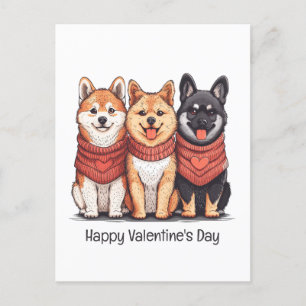 Postal Festiva Feliz Día de San Valentín Shiba Inu Perros