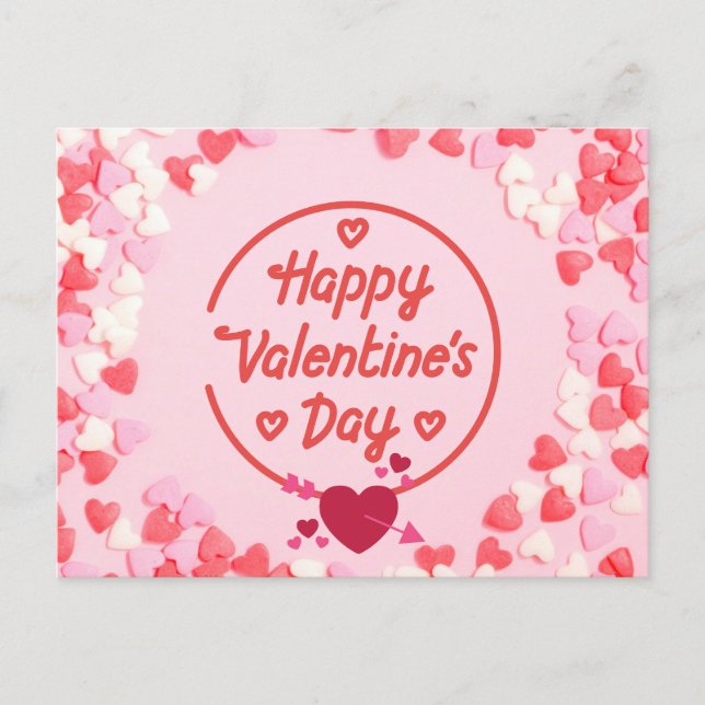 Postal Festiva Feliz Día de San Valentín, tantos corazones (Anverso)