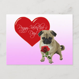Postal Festiva Feliz Día de San Valentín - Te amo - Pug Postcard