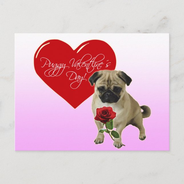 Postal Festiva Feliz Día de San Valentín - Te amo - Pug Postcard (Anverso)