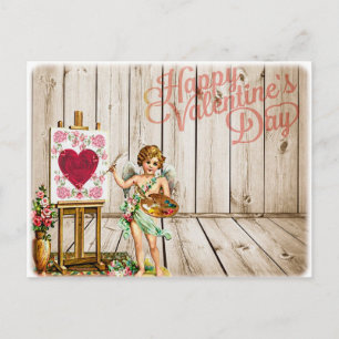 Postal Festiva Feliz Día de San Valentín Vintage Cherub