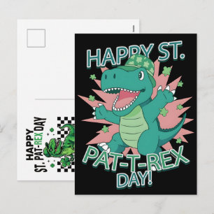 Postal Festiva Feliz día de St Pat-Rex Dinosaurio Fiesta