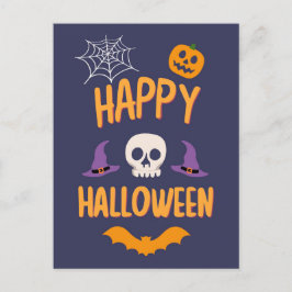 Postal Festiva Feliz diseño de naranja de murciélago de calabaza