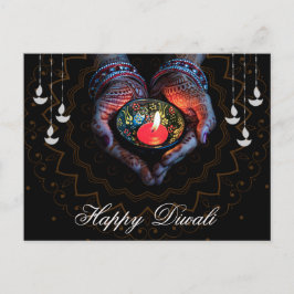 Postal Festiva Feliz Diwali Diya Mandala Festival de la Luz Negra