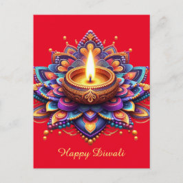 Postal Festiva Feliz Diwali Diya Rangoli Festival de la Luz Roja