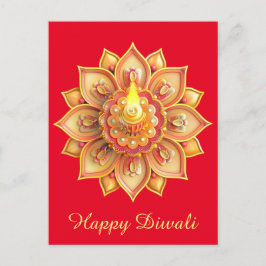 Postal Festiva Feliz Diwali Festival de Oro Ligero Rojo