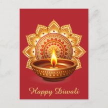 Feliz Diwali Mandala Diya Festival de la Luz Roja