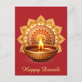 Postal Festiva Feliz Diwali Mandala Diya Festival de la Luz Roja