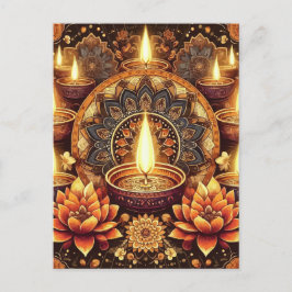 Postal Festiva Feliz Diwali Mandala Diya Lotus Festival de la Luz